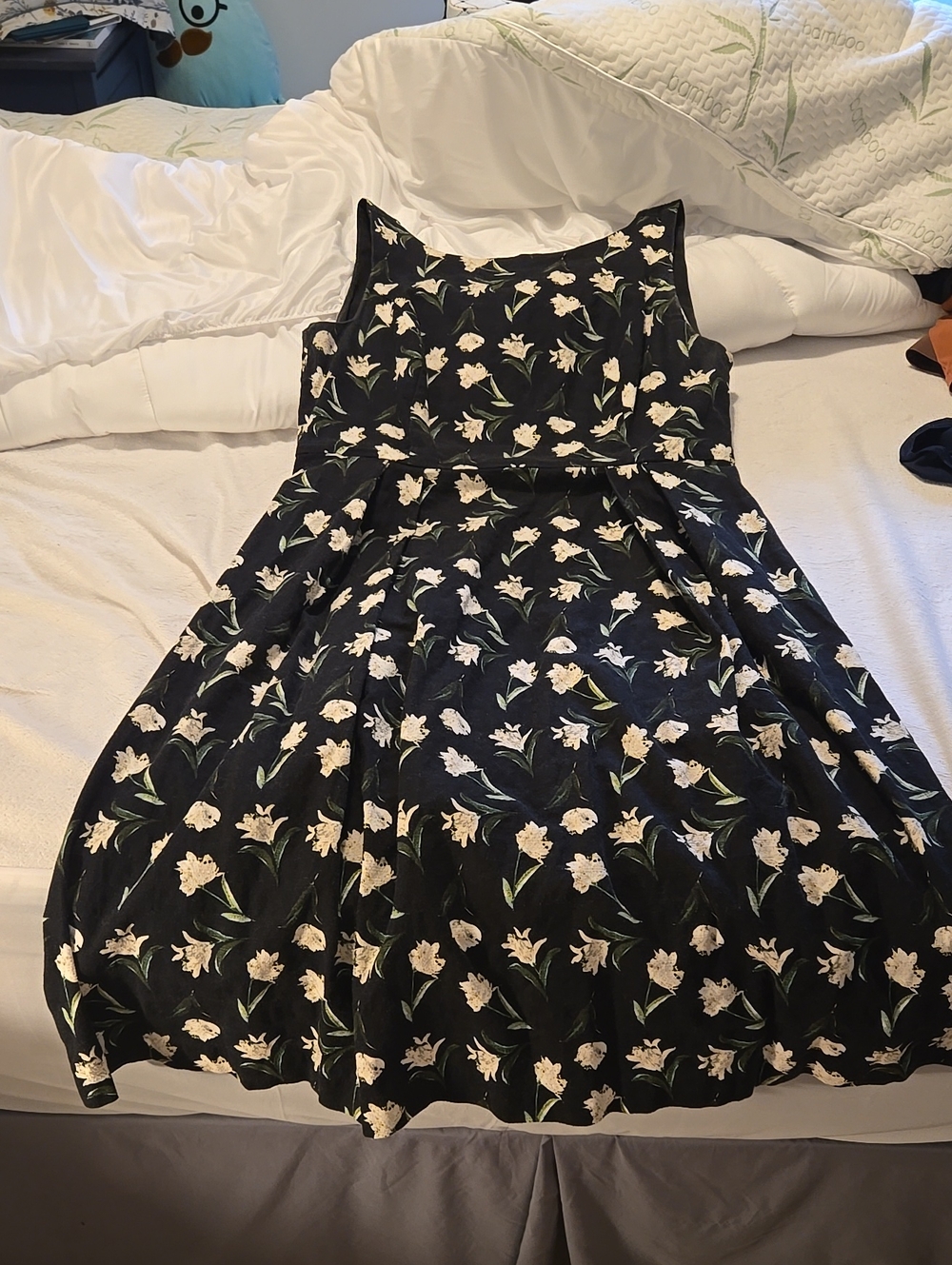 New York & Company Black Midi Dress with Cream Floral Print